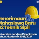 Penerimaan Mahasiswa Baru S2 Teknik Sipil Universitas Jenderal Soedirman Tahun Akademik 2026/2027